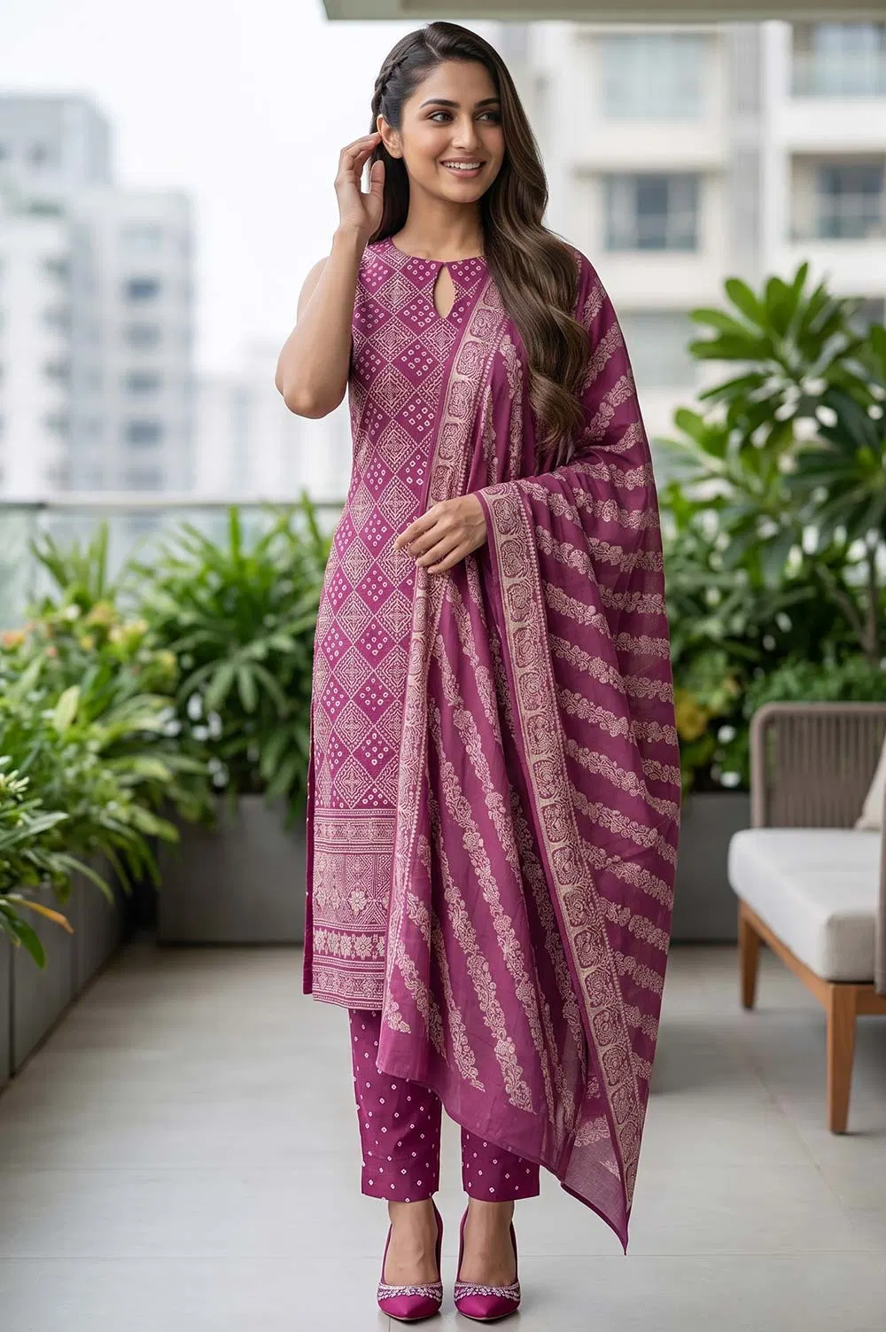 Jamnagari Bandhani Salwar Suit Dress Material (Unstitched)