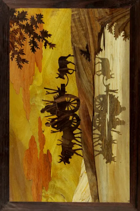 Mysore Rose Wood Inlay - Family Bullock Cart Theme (18*12) Inches