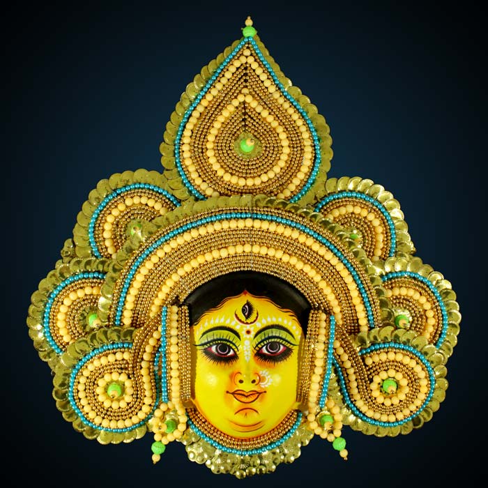 Golden Devi Chau Mask with blue beed– Tharkozi Design (2 Ft)