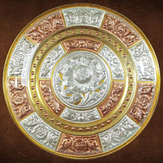 Engraved Flower Thanjavur Art Plate (7 to 16 Inches)