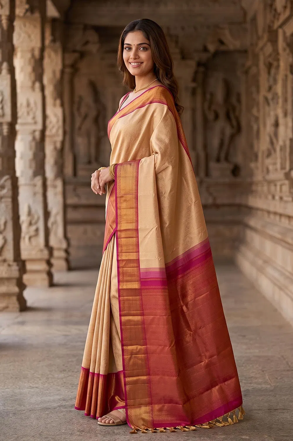 Corvai Kancheepuram Pure Silk Handloom Saree (2 Gram Gold Gilt Zari)