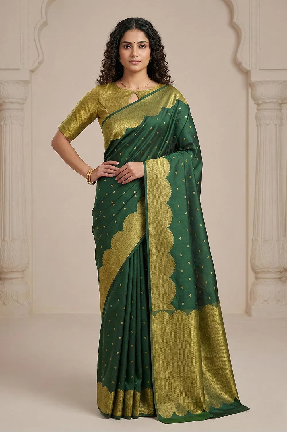 Kancheepuram Pure Silk Handloom Saree (2 Gram Gold Gilt Zari)