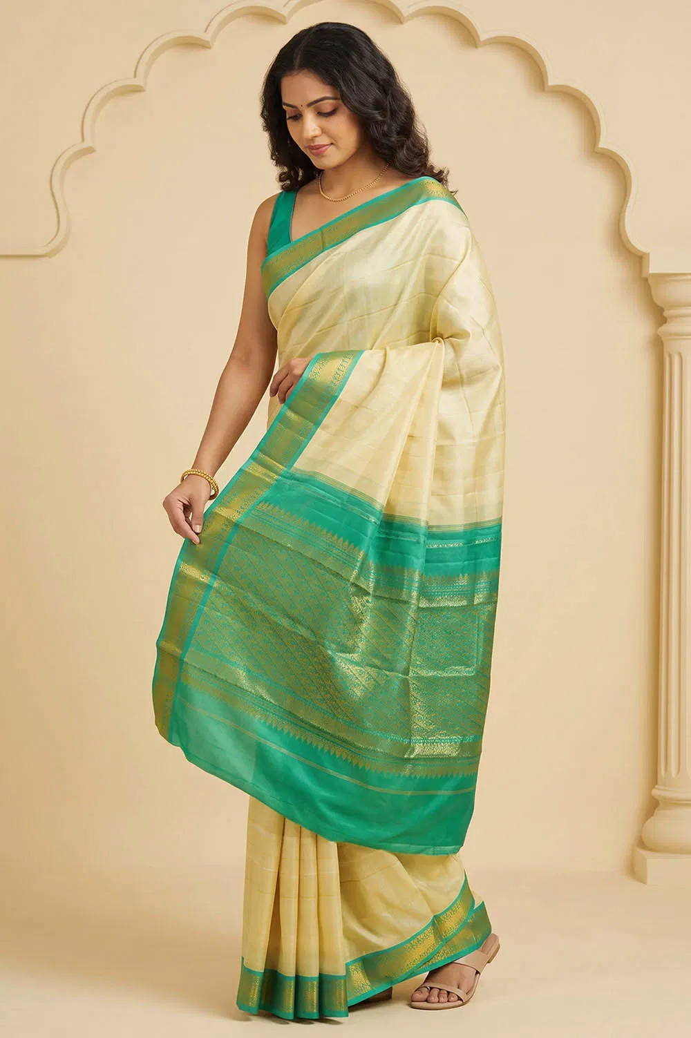 Kancheepuram Pure Silk Handloom Saree (2 Gram Gold Gilt Zari)