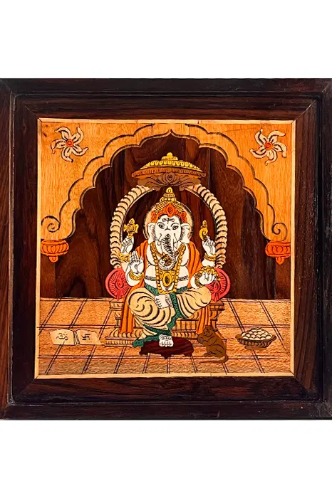 Mysore Rose Wood Inlay - Ganesha (13*13) Inches