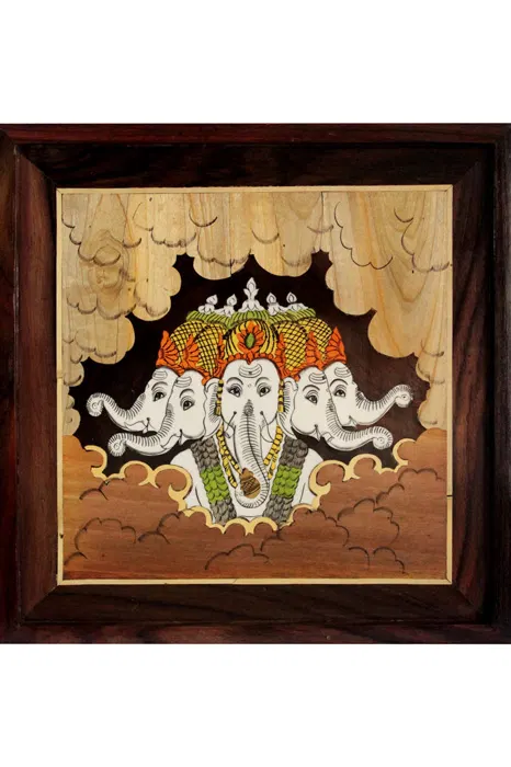 Mysore Rose Wood Inlay - Pancha Mukhi Ganesha Theme (13*13) Inches