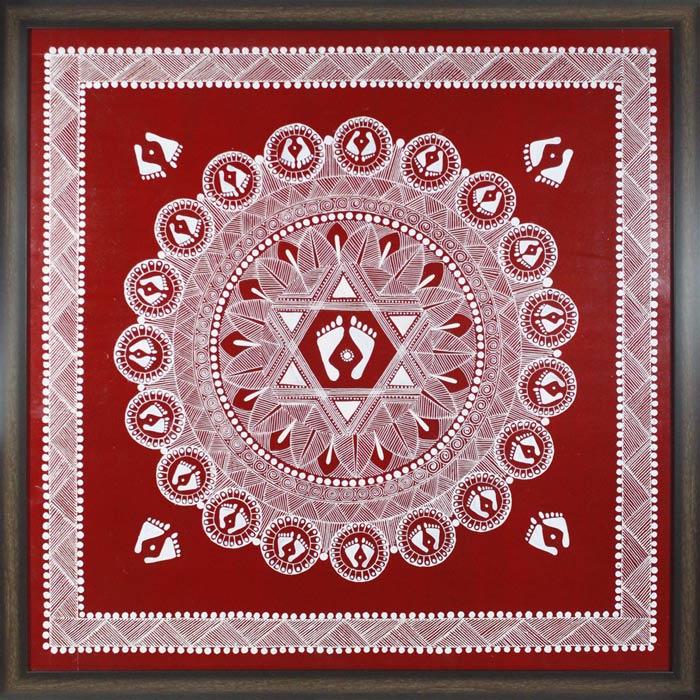 Uttarakhand Aipan Art on Wood (26x26) Inches