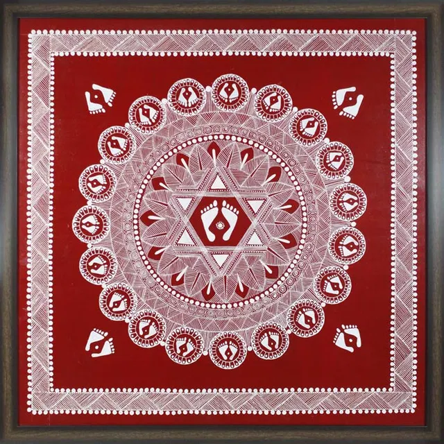 Uttarakhand Aipan Art on Wood (26x26) Inches