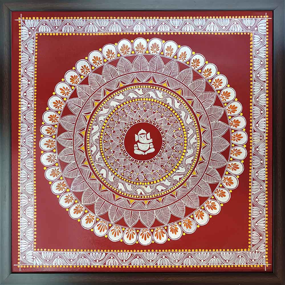 Uttarakhand Aipan Art on Wood (24x24) Inches