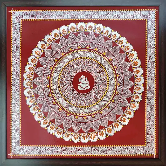 Uttarakhand Aipan Art on Wood (24x24) Inches