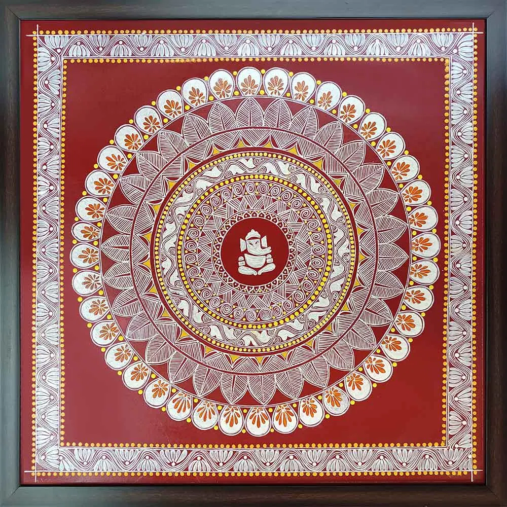 Uttarakhand Aipan Art on Wood (24x24) Inches