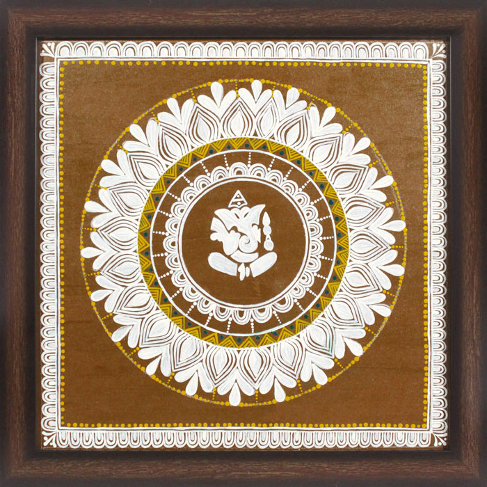 Uttarakhand Aipan Art on Wood (14x14) Inches