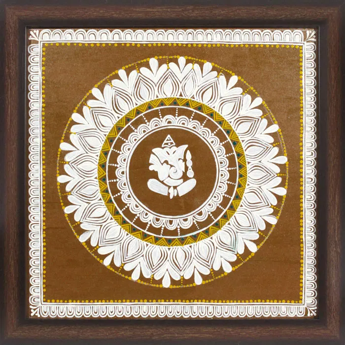 Uttarakhand Aipan Art on Wood (14x14) Inches