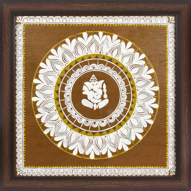 Uttarakhand Aipan Art on Wood (14x14) Inches