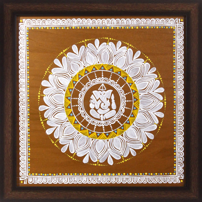 Uttarakhand Aipan Art on Wood (14x14) Inches