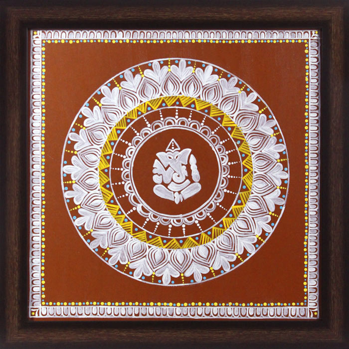 Uttarakhand Aipan Art on Wood (14x14) Inches