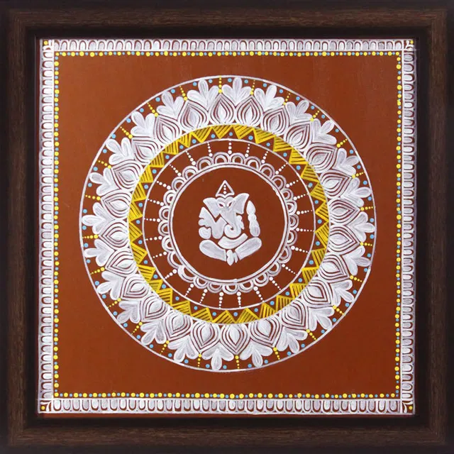 Uttarakhand Aipan Art on Wood (14x14) Inches