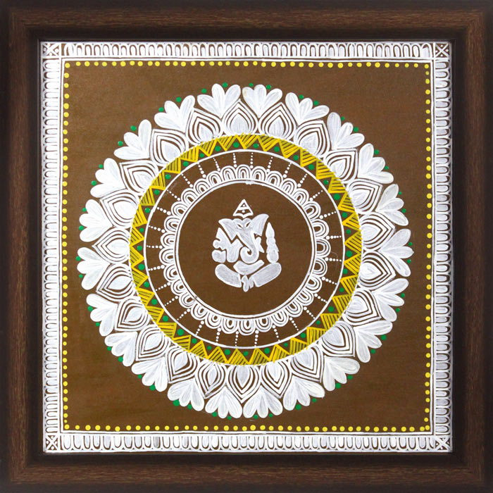 Uttarakhand Aipan Art on Wood (14x14) Inches