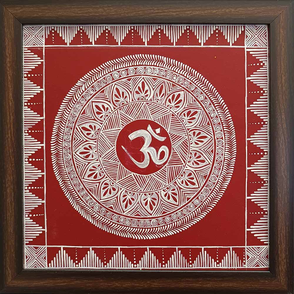 Uttarakhand Aipan Art on Wood (14x14) Inches