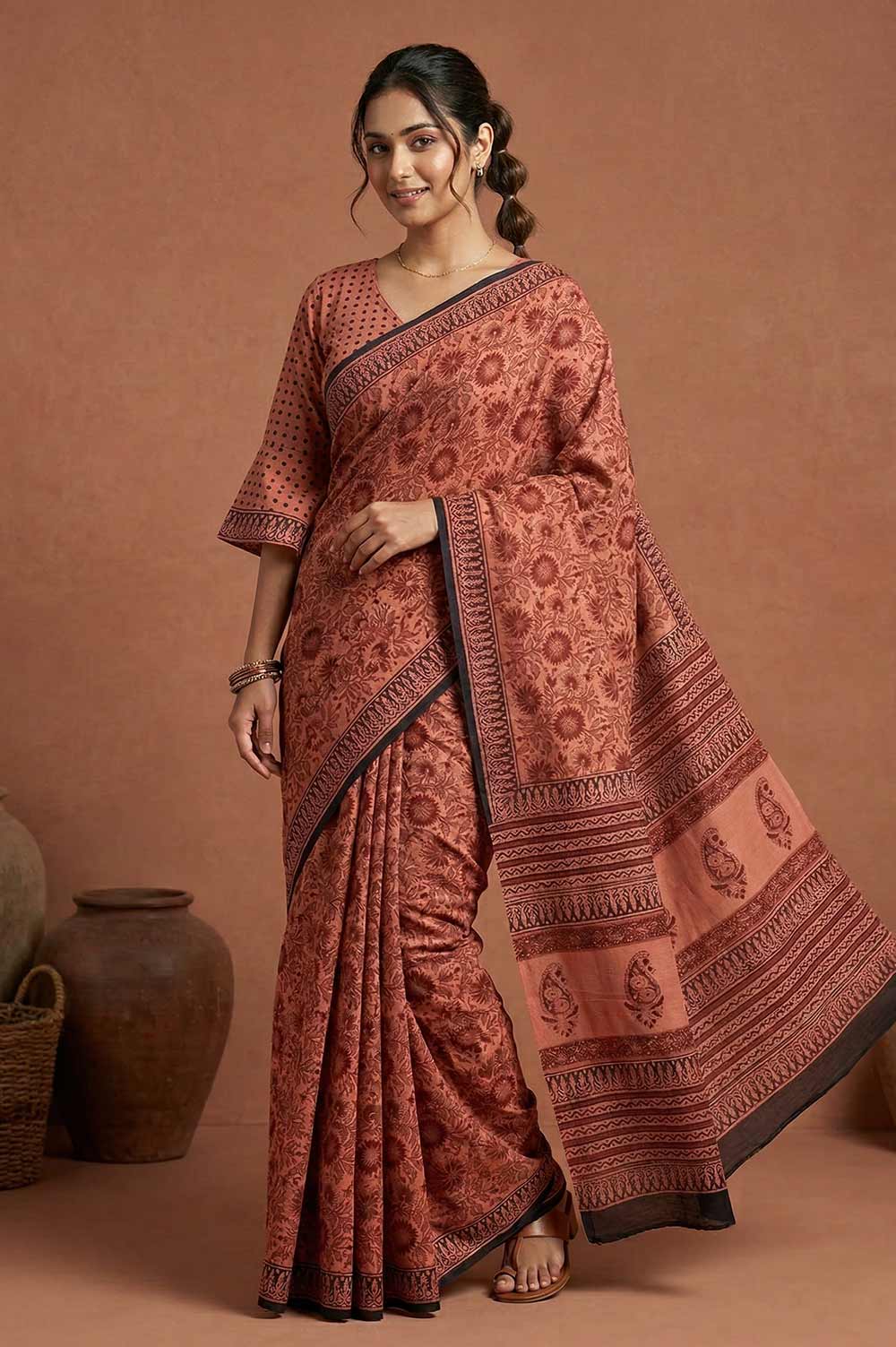 Bagru Hand Block Print Cotton Saree