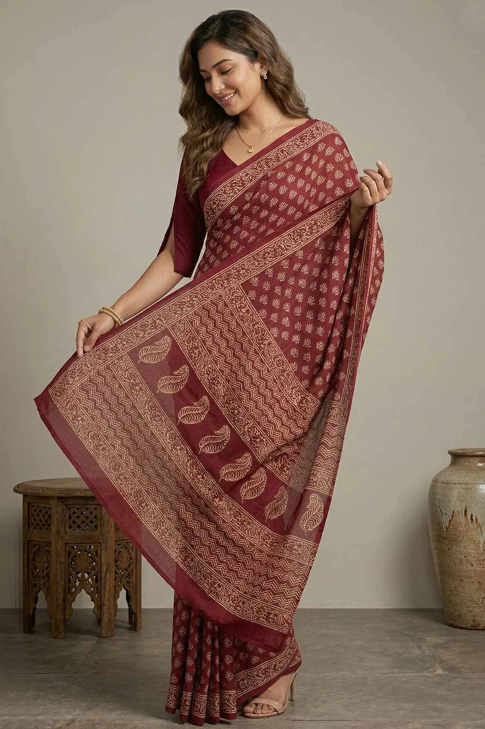Bagru Hand Block Print Cotton Saree