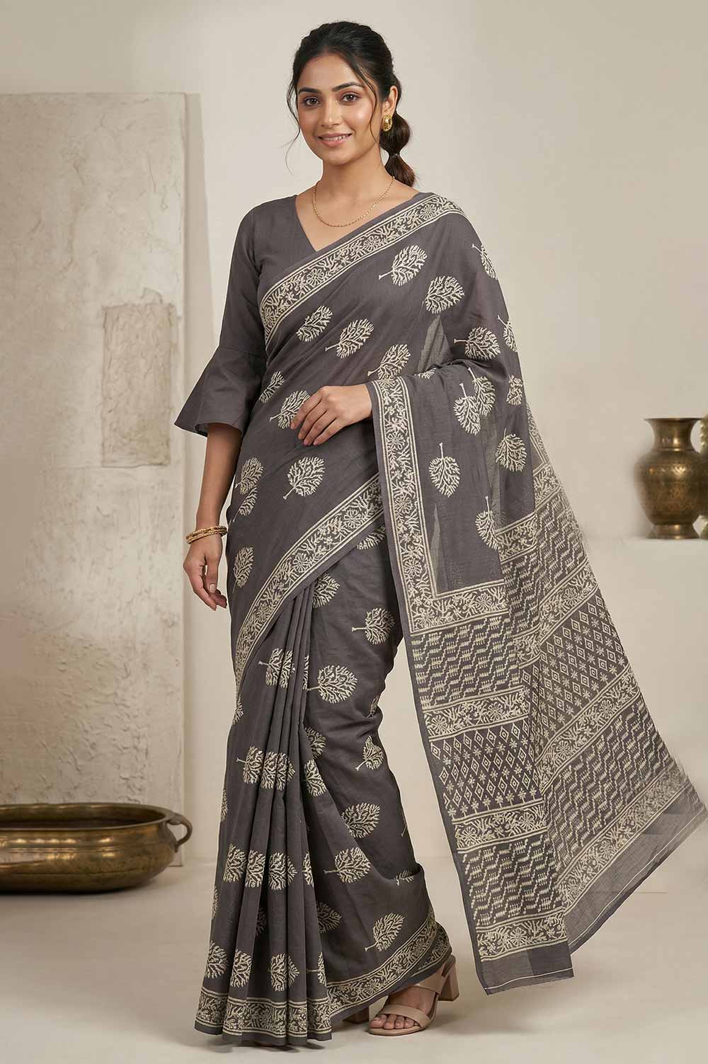 Bagru Hand Block Print Cotton Saree