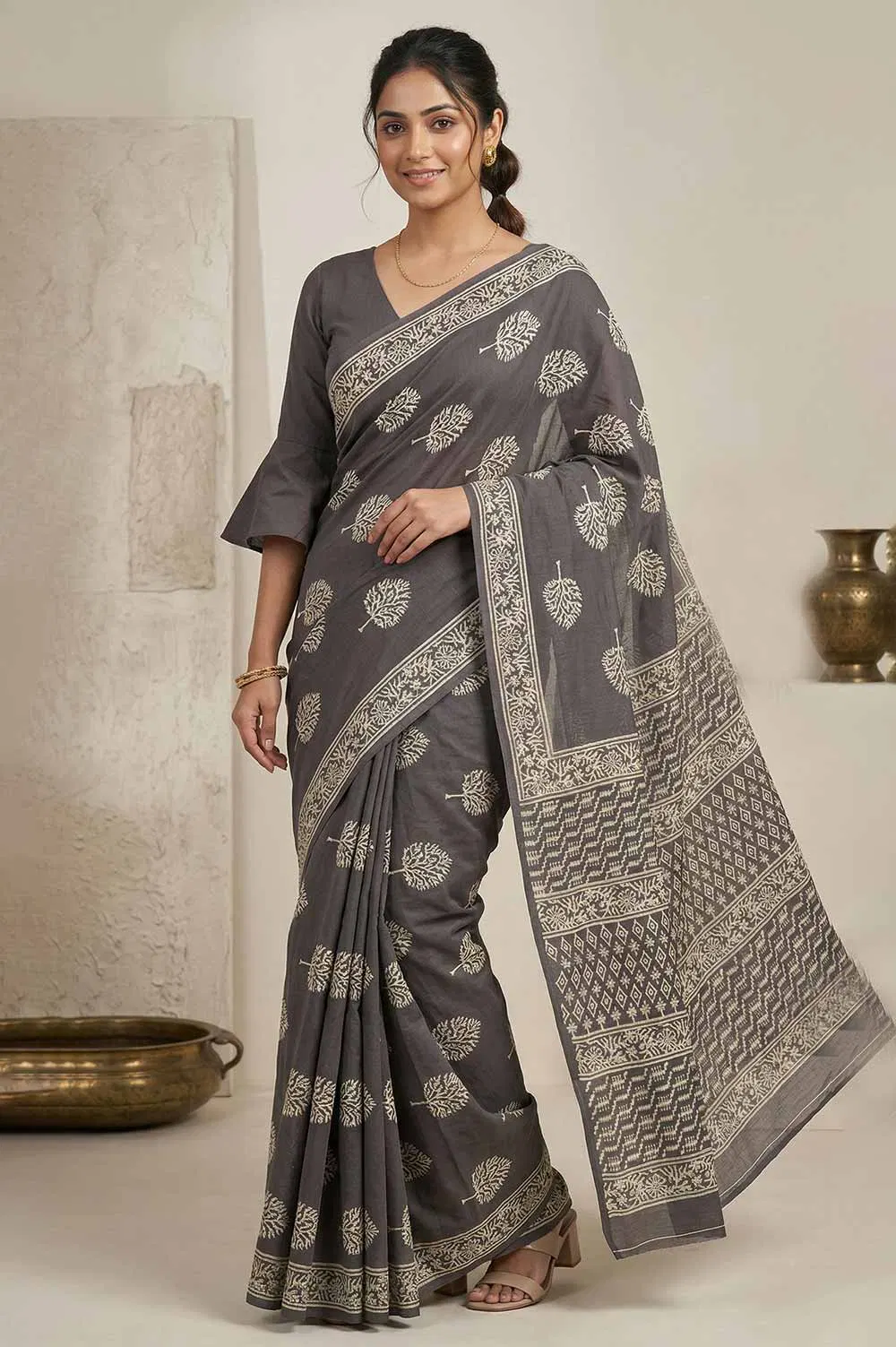 Bagru Hand Block Print Cotton Saree