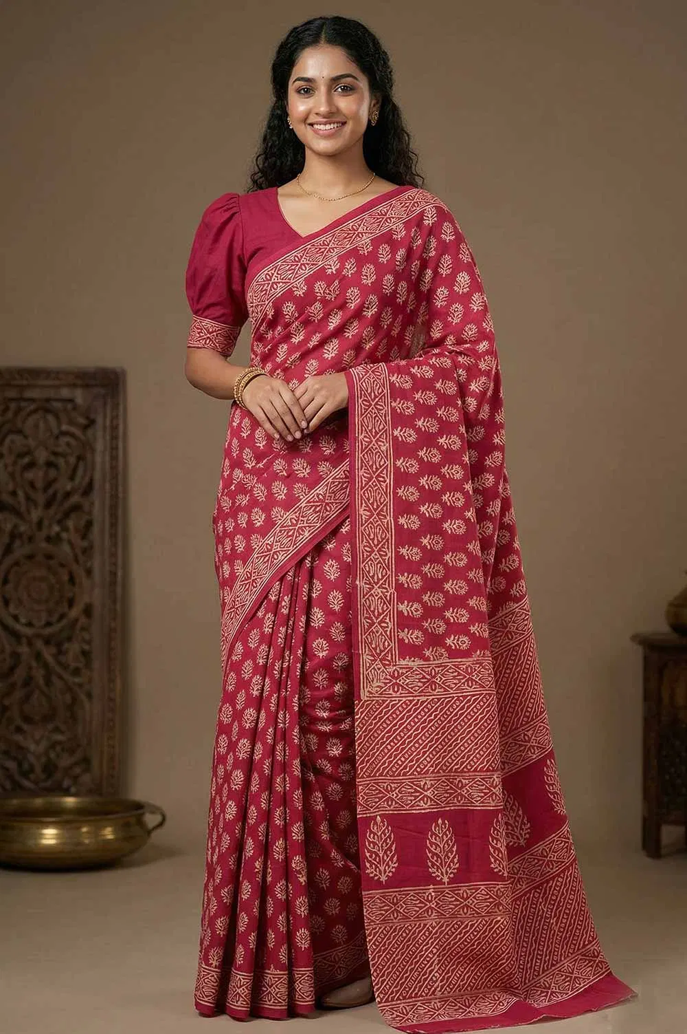 Bagru Hand Block Print Cotton Saree
