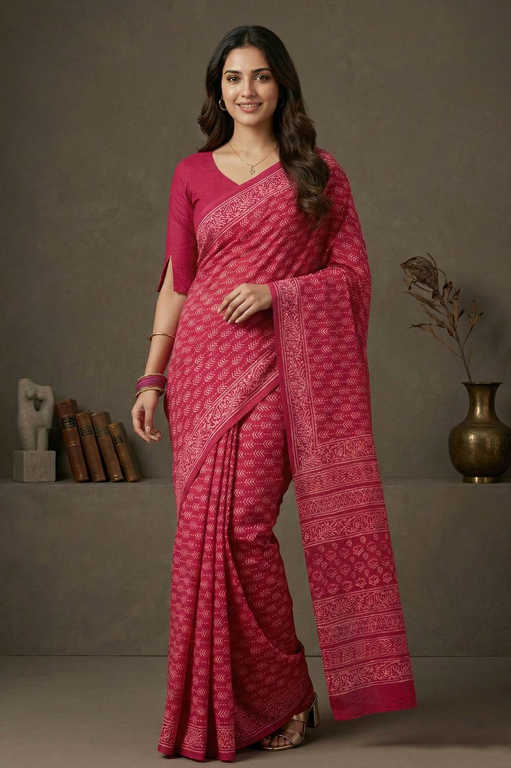 Bagru Hand Block Print Cotton Saree