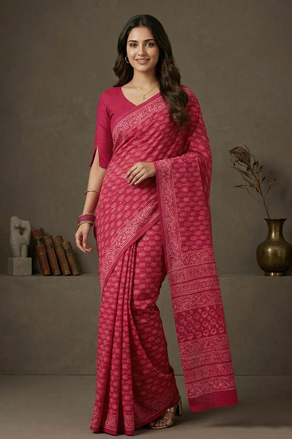 Bagru Hand Block Print Cotton Saree