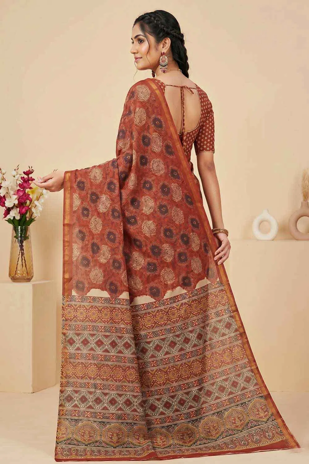 Bagru Hand Block Print Cotton Saree