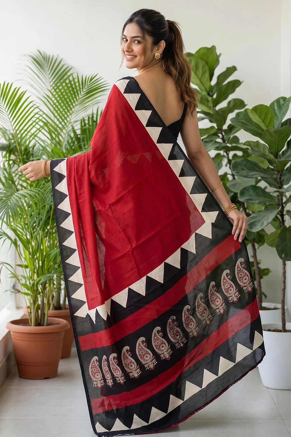 Bagru Hand Block Print Cotton Saree