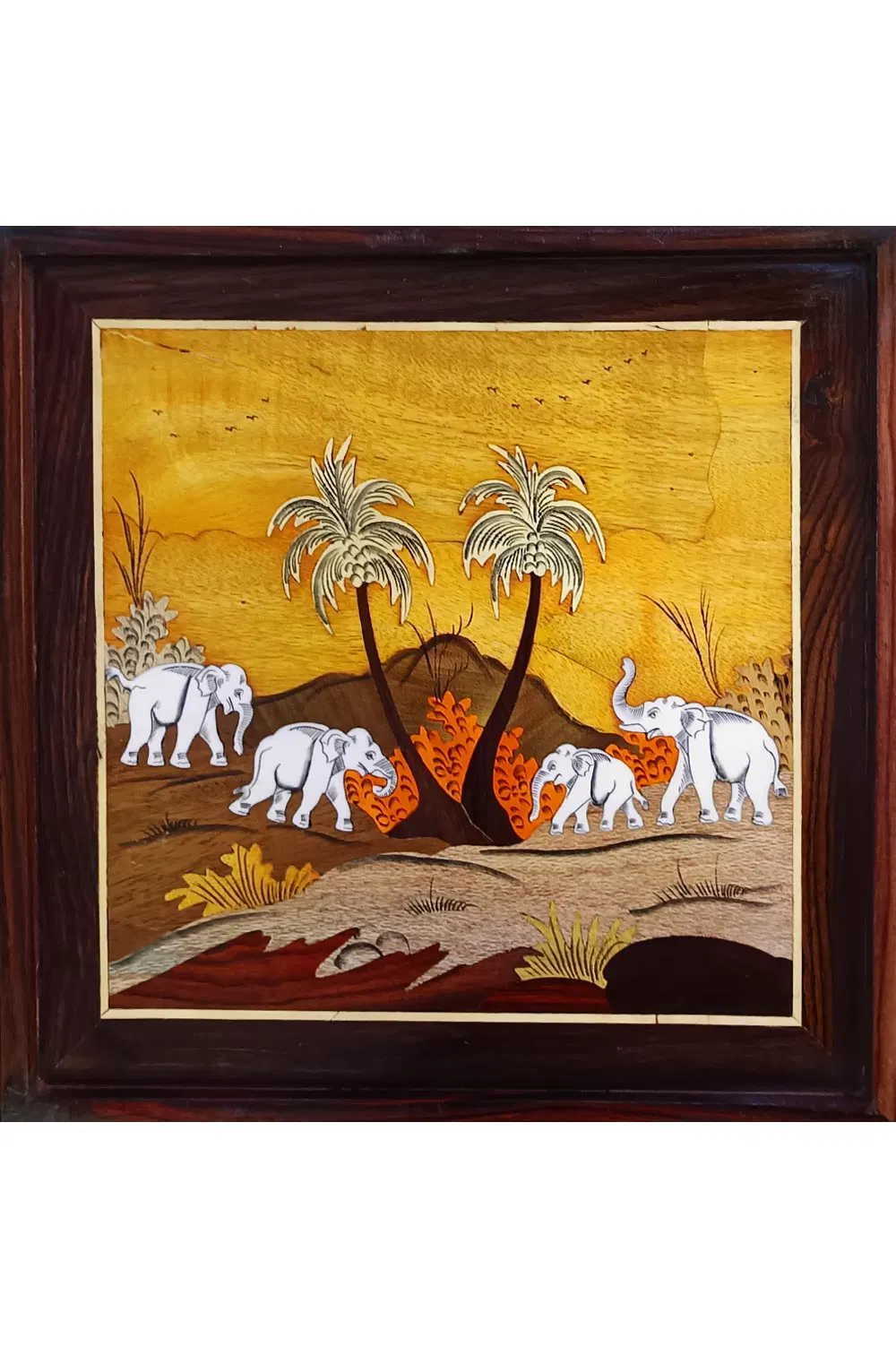 Mysore Rose Wood Inlay - Elephants (13*13) Inches