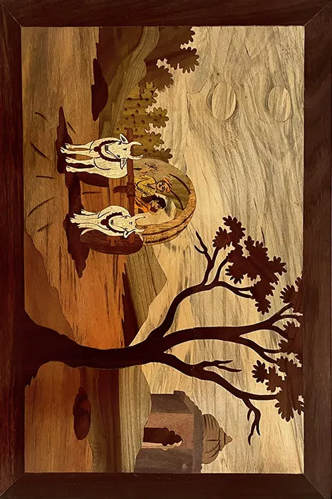 Mysore Rose Wood Inlay - Bullock cart (18*12)