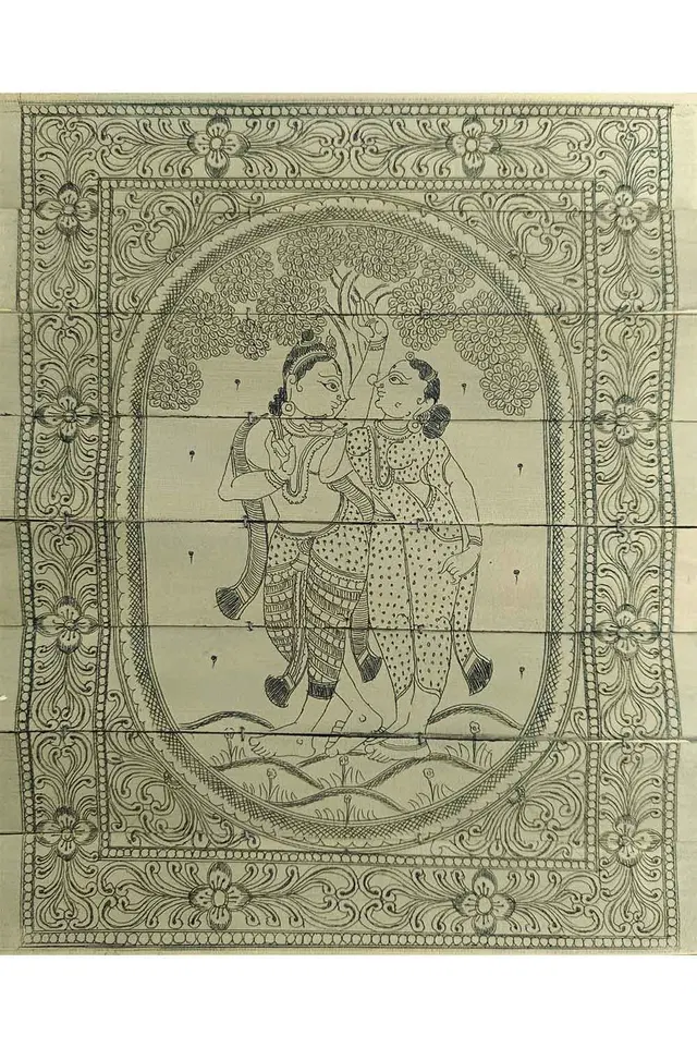 Odisha Talapatra Engraved Painting - Radha Krishna (8*9.5 Inch)