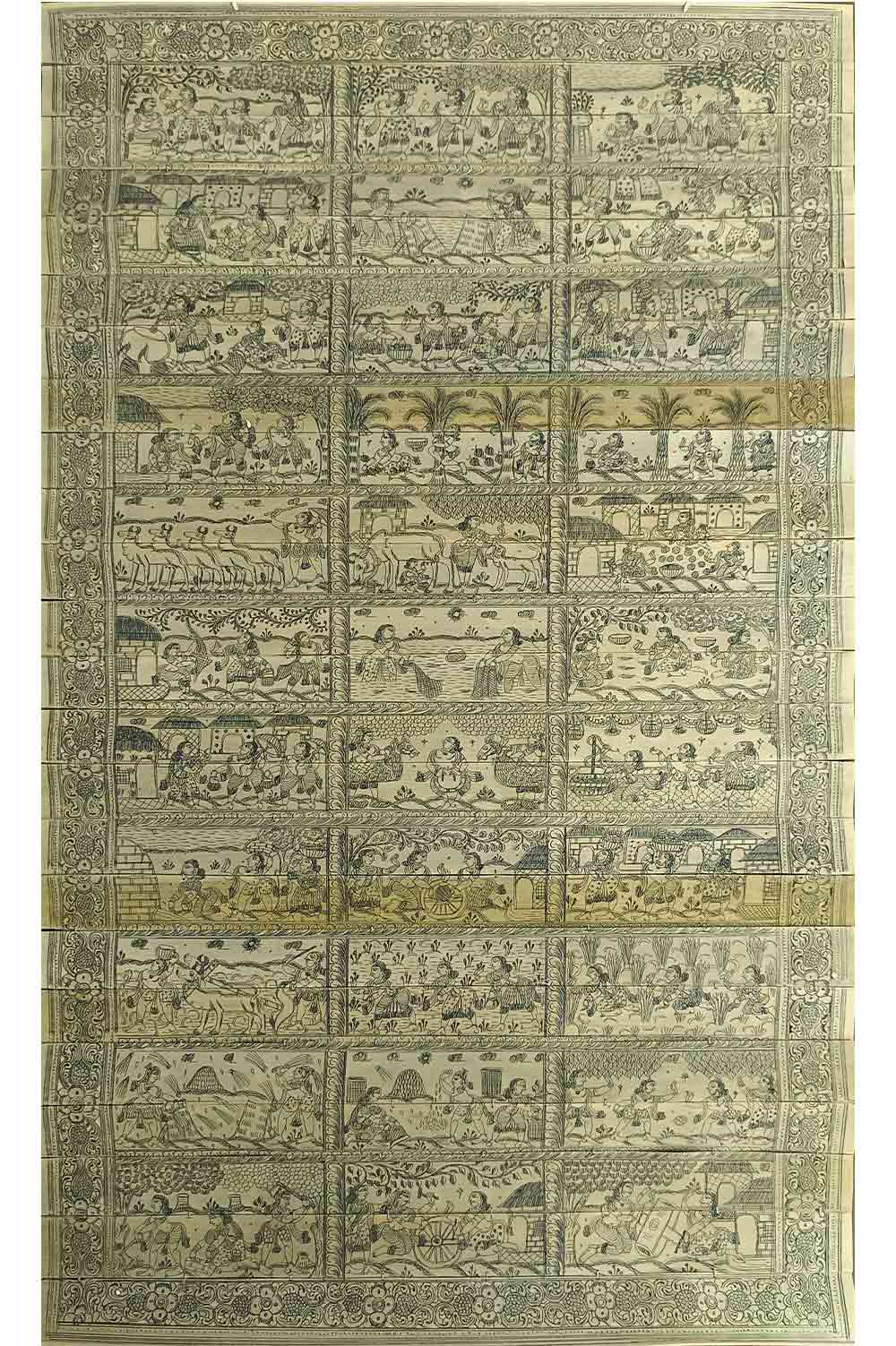 Odisha Talapatra Engraved Art - Village Life (18.5*31 Inch)