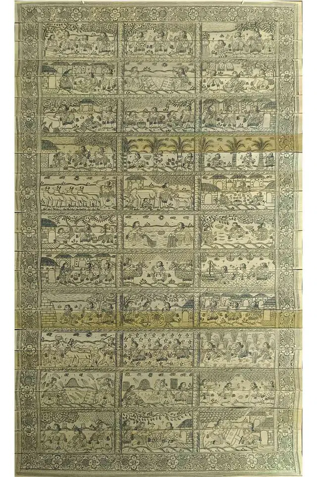 Odisha Talapatra Engraved Art - Village Life (18.5*31 Inch)