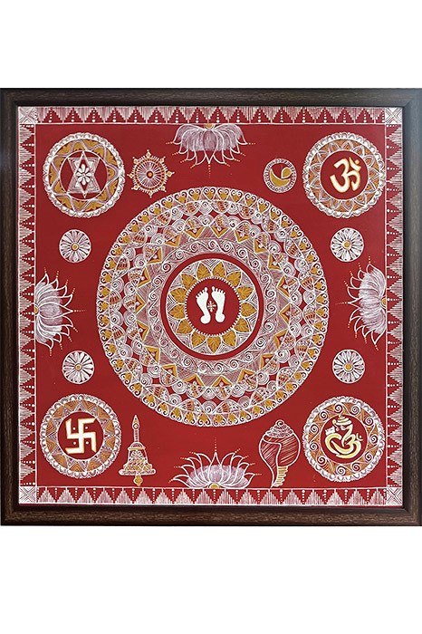 Uttarakhand Aipan Art on Wood (26x26) Inches