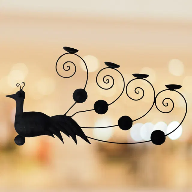 Bastar Iron Craft - Peacock Candle Stand (1.8 Ft)