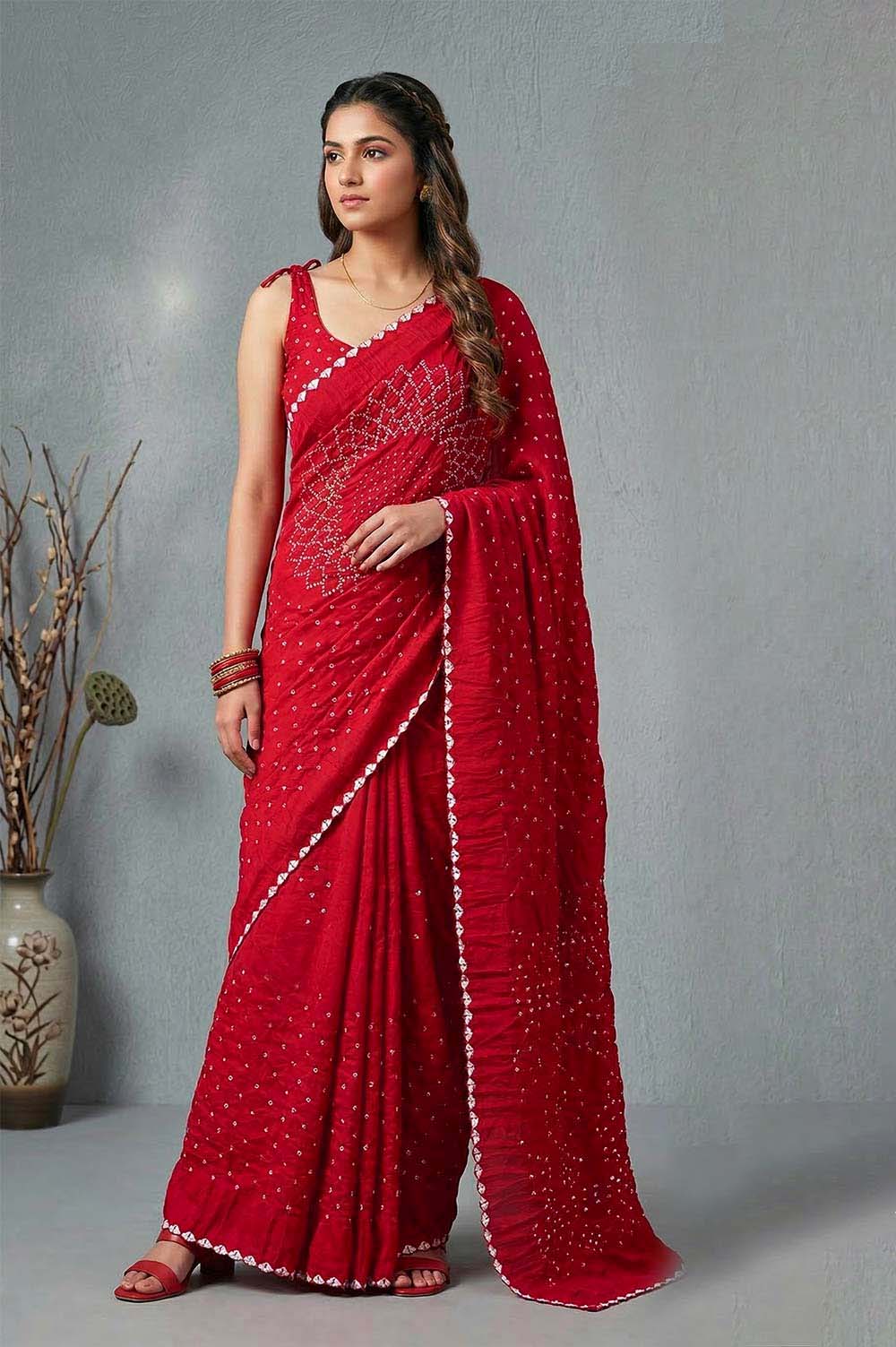 Jamnagari Bandhani Cotton Saree