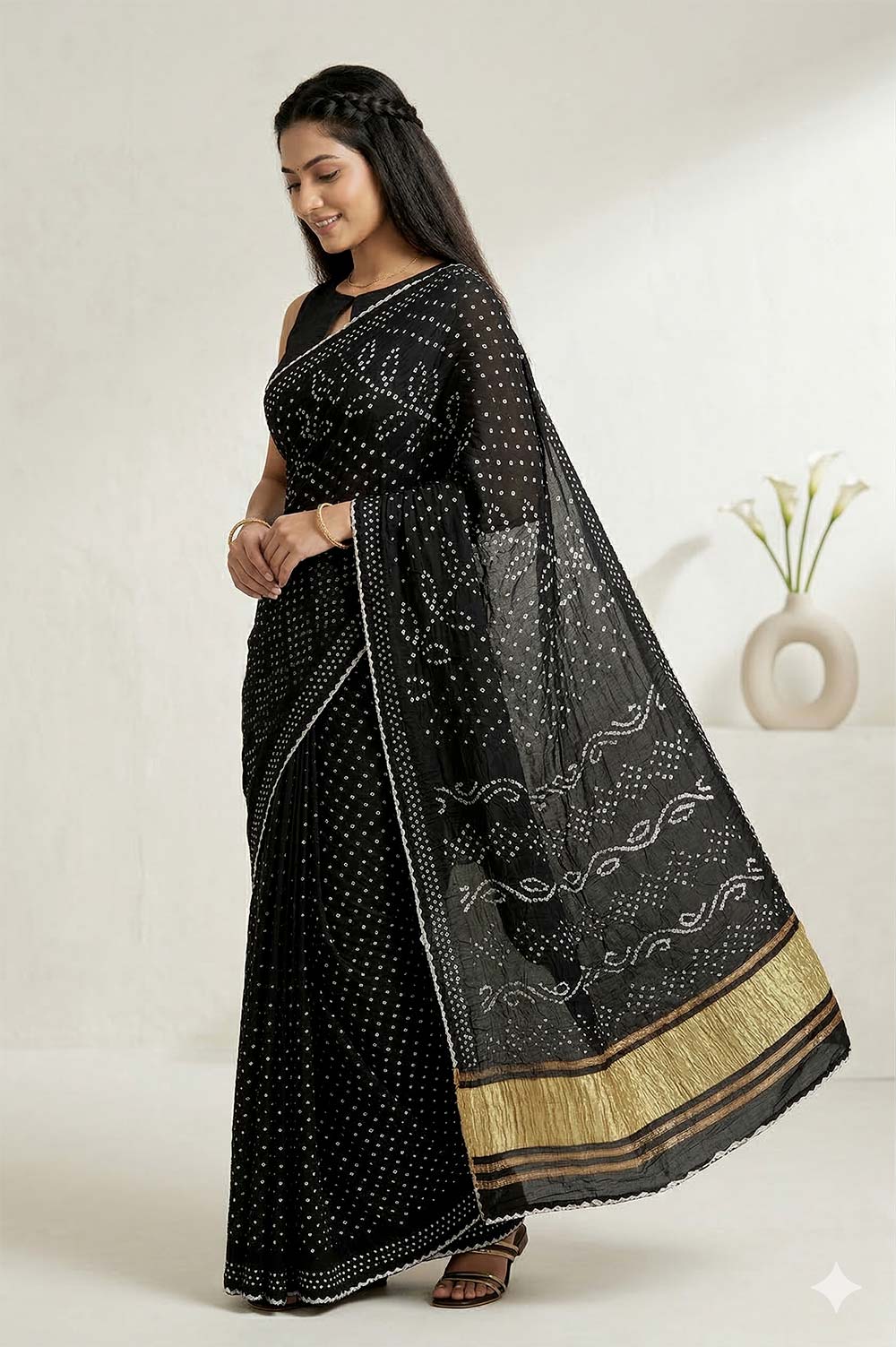 Jamnagari Bandhani Modal Gajji Silk Saree