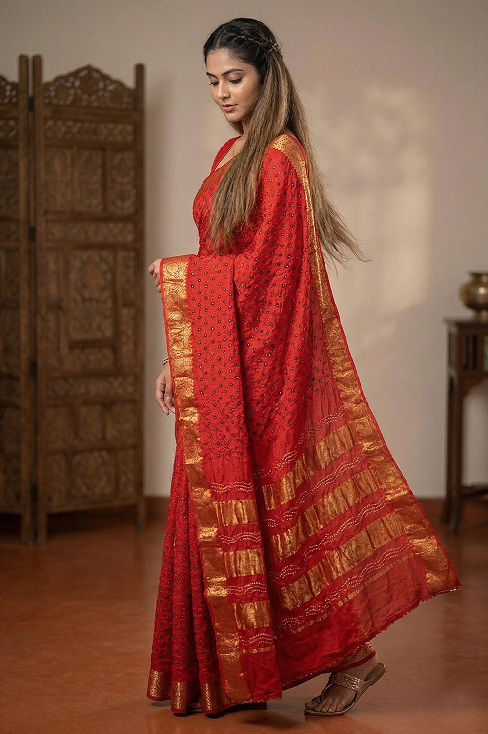 Jamnagari Bandhani Art Silk Saree