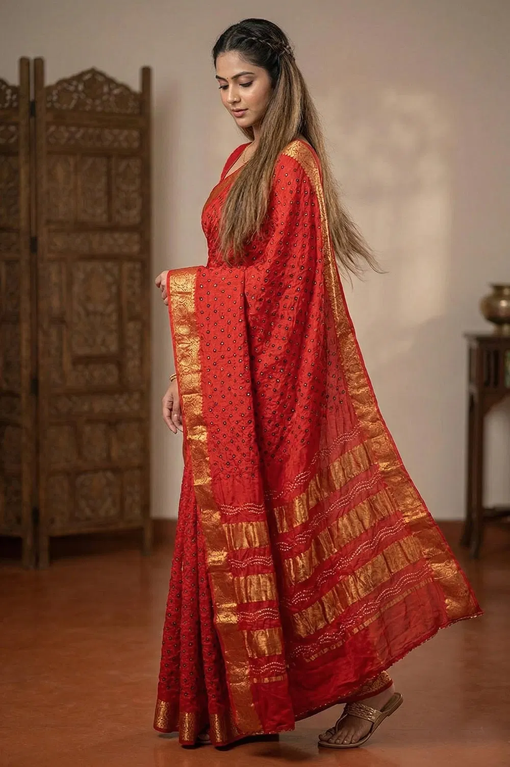 Jamnagari Bandhani Art Silk Saree