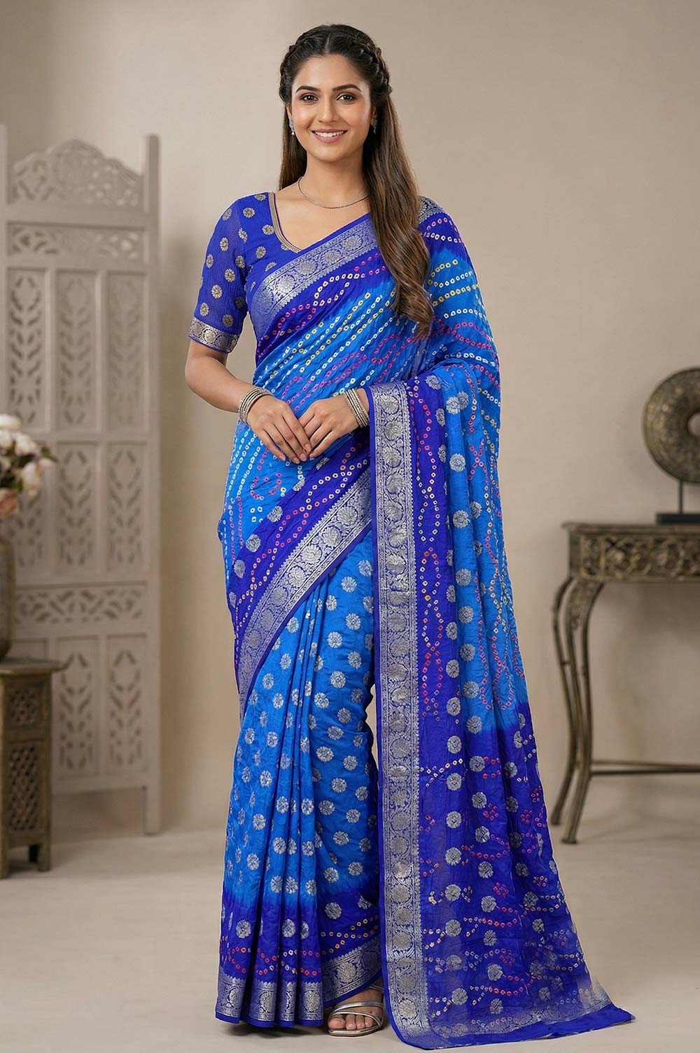 Jamnagari Bandhani Art Silk Saree