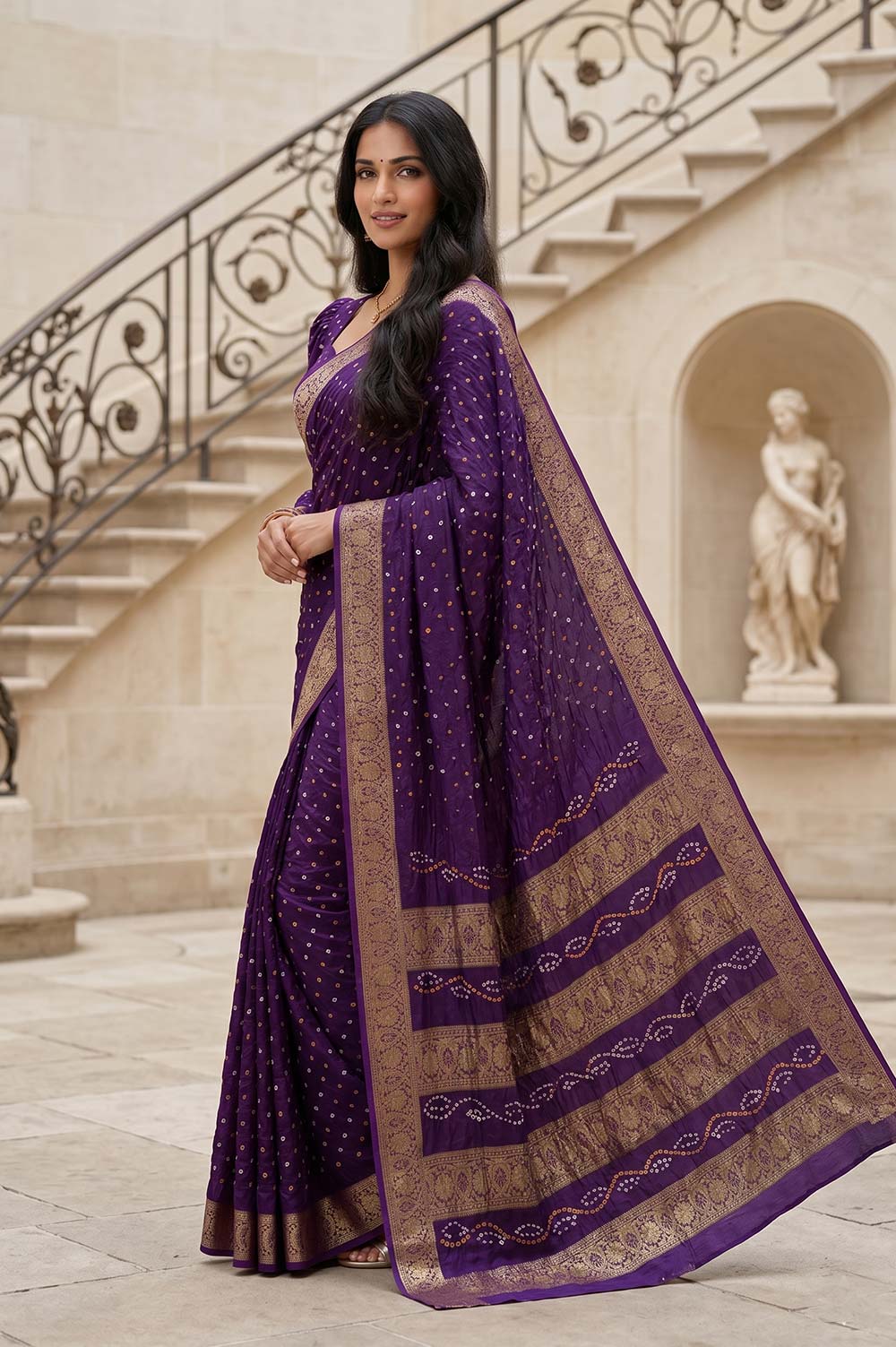 Jamnagari Bandhani Art Silk Saree