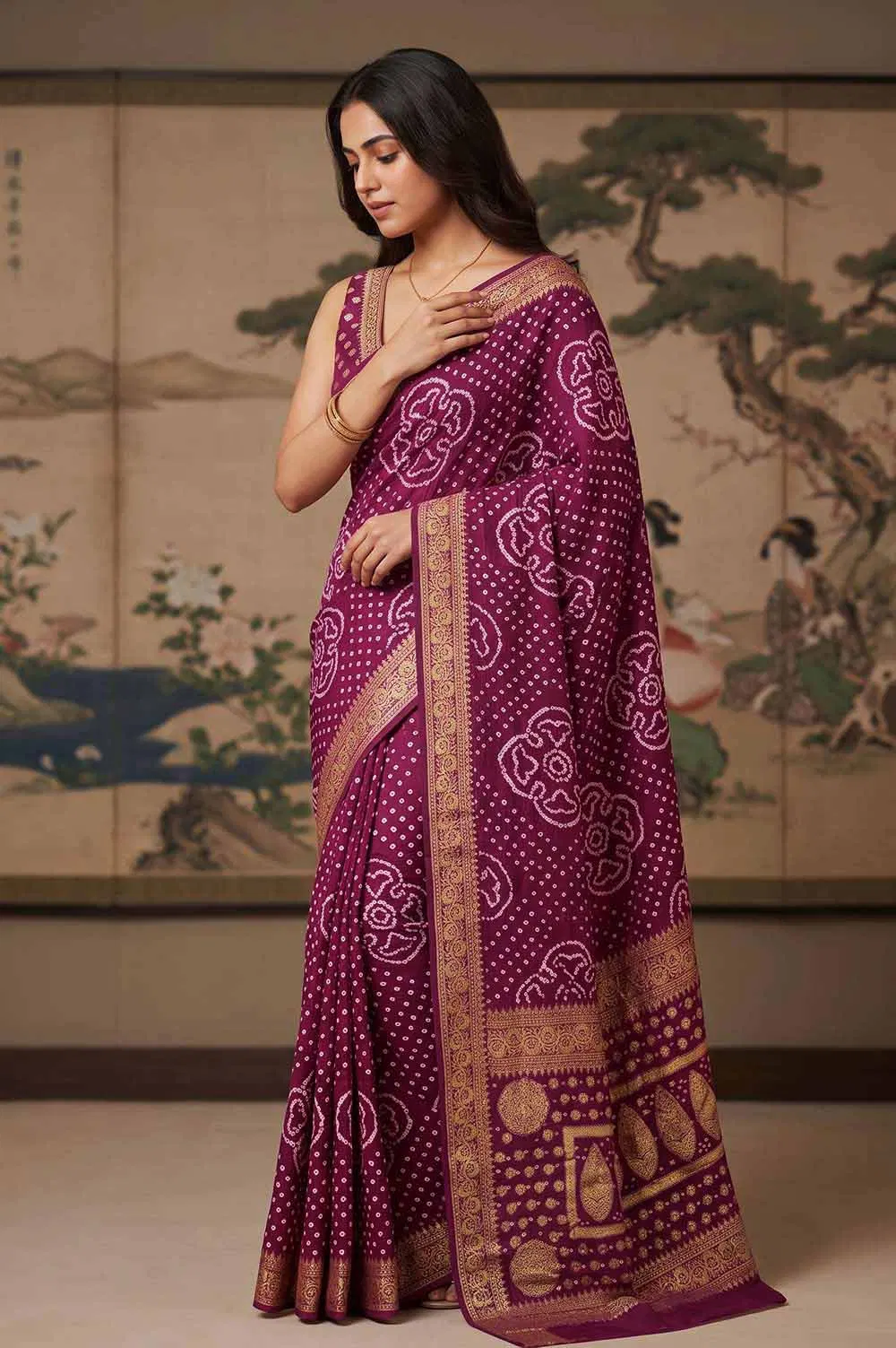 Jamnagari Bandhani Art Silk Saree