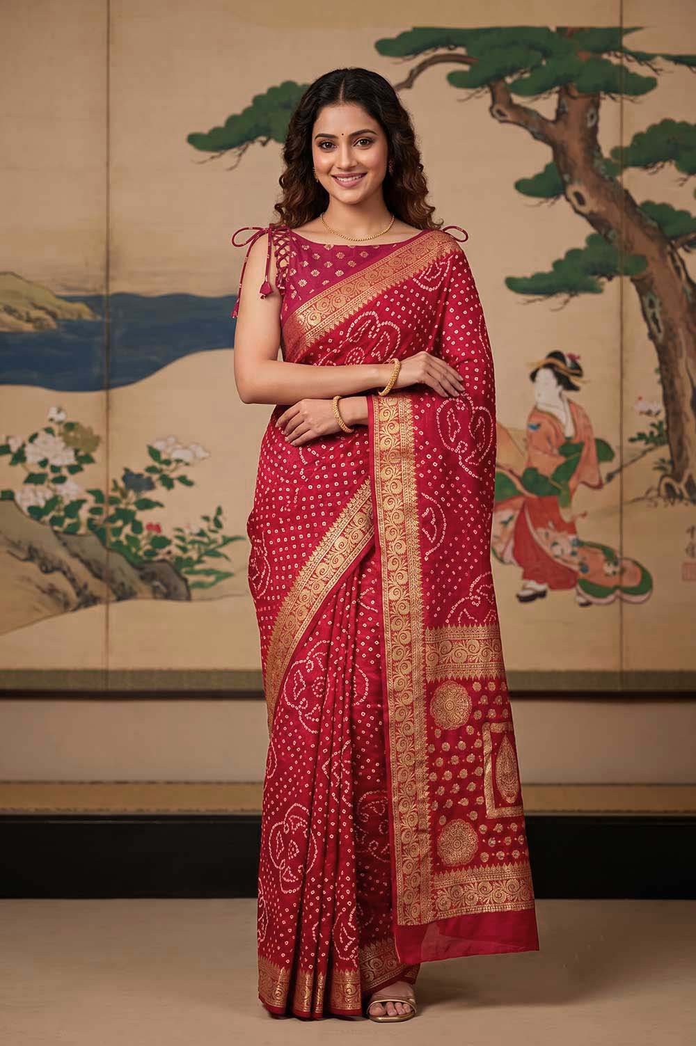 Jamnagari Bandhani Art Silk Saree
