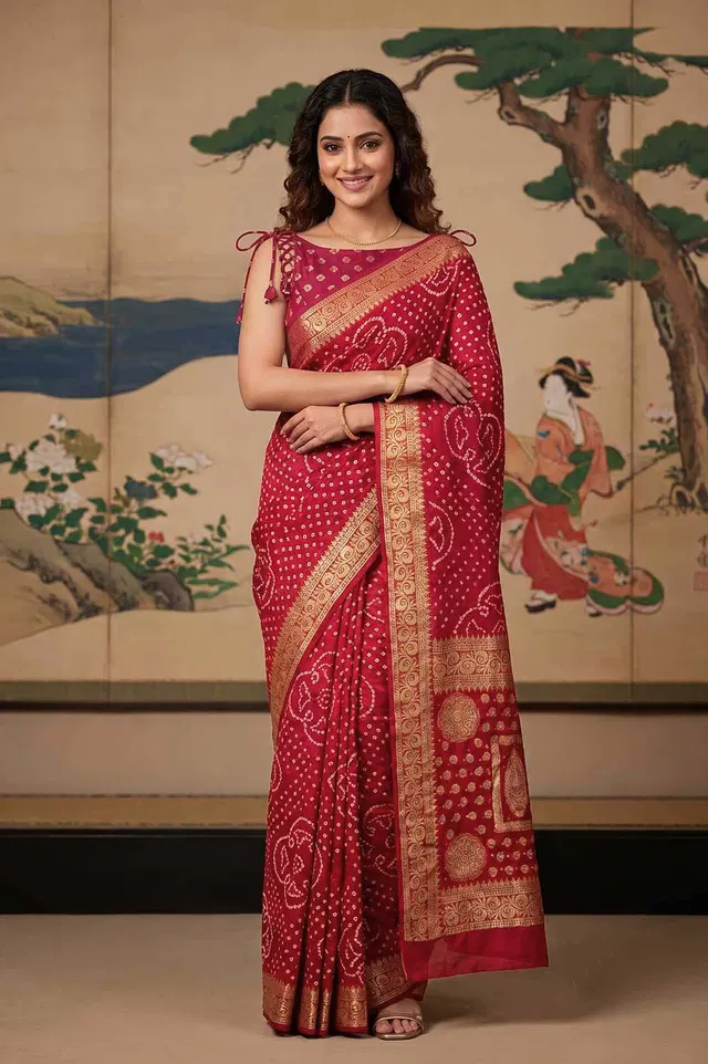 Jamnagari Bandhani Art Silk Saree