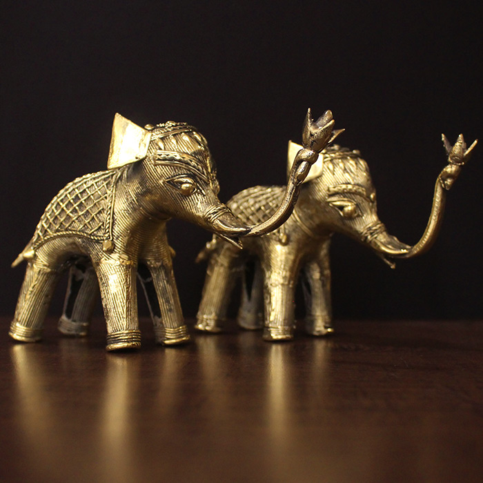 Bastar Dhokra Art Elephant with Lotus Pair
