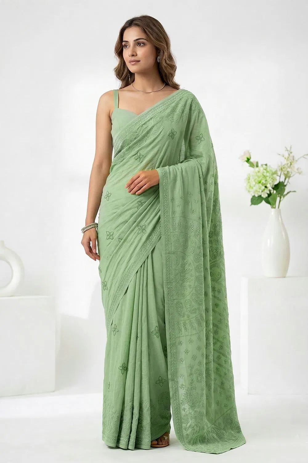 Lucknow Chikankari Hand Embroidered Saree