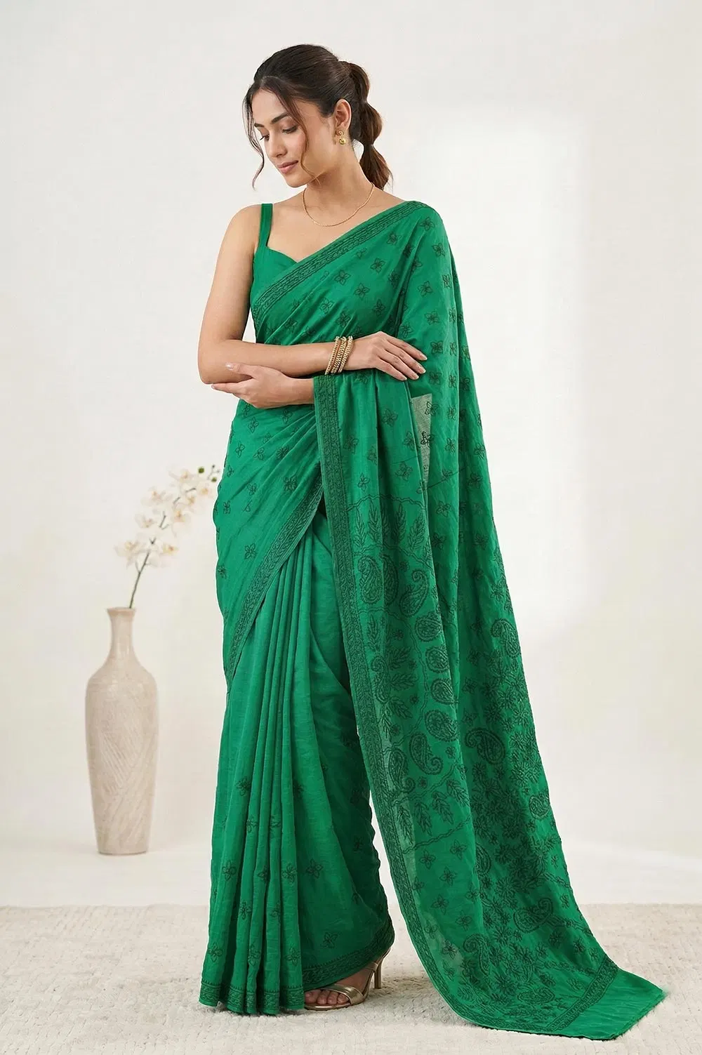 Lucknow Chikankari Hand Embroidered Saree